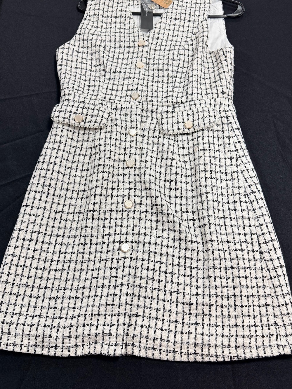 Allegra K Black and White Tweed Button-Front Mini Dress